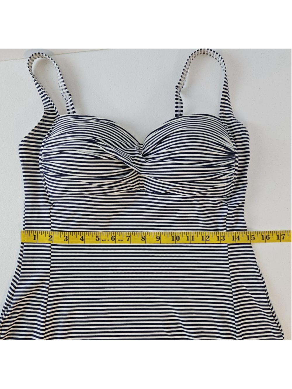 Bond-Eye Australia Striped Mini Dress Size 10 White Navy Built in Bra - Picture 10 of 11